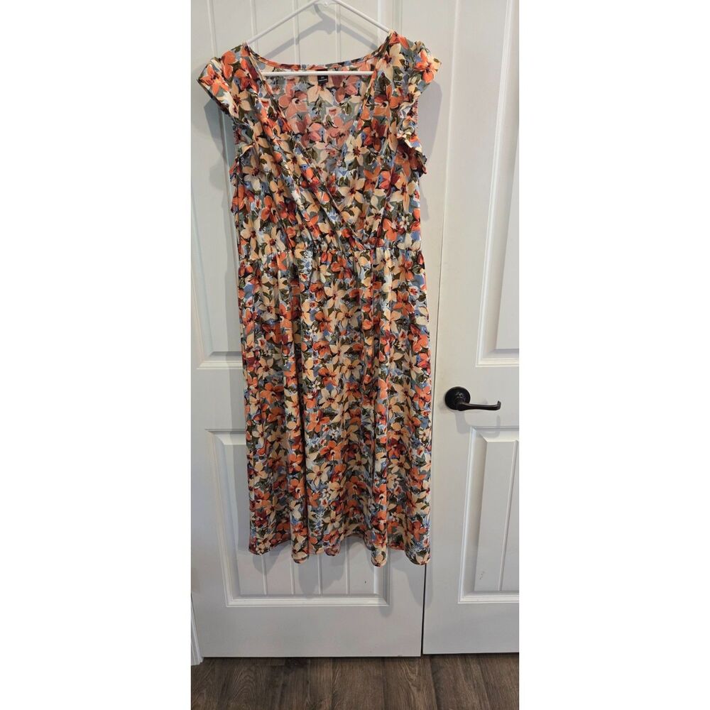 SHEIN Curve 2XL Floral Ruffle Wrap Front Style Midi Dress Boho Fall
